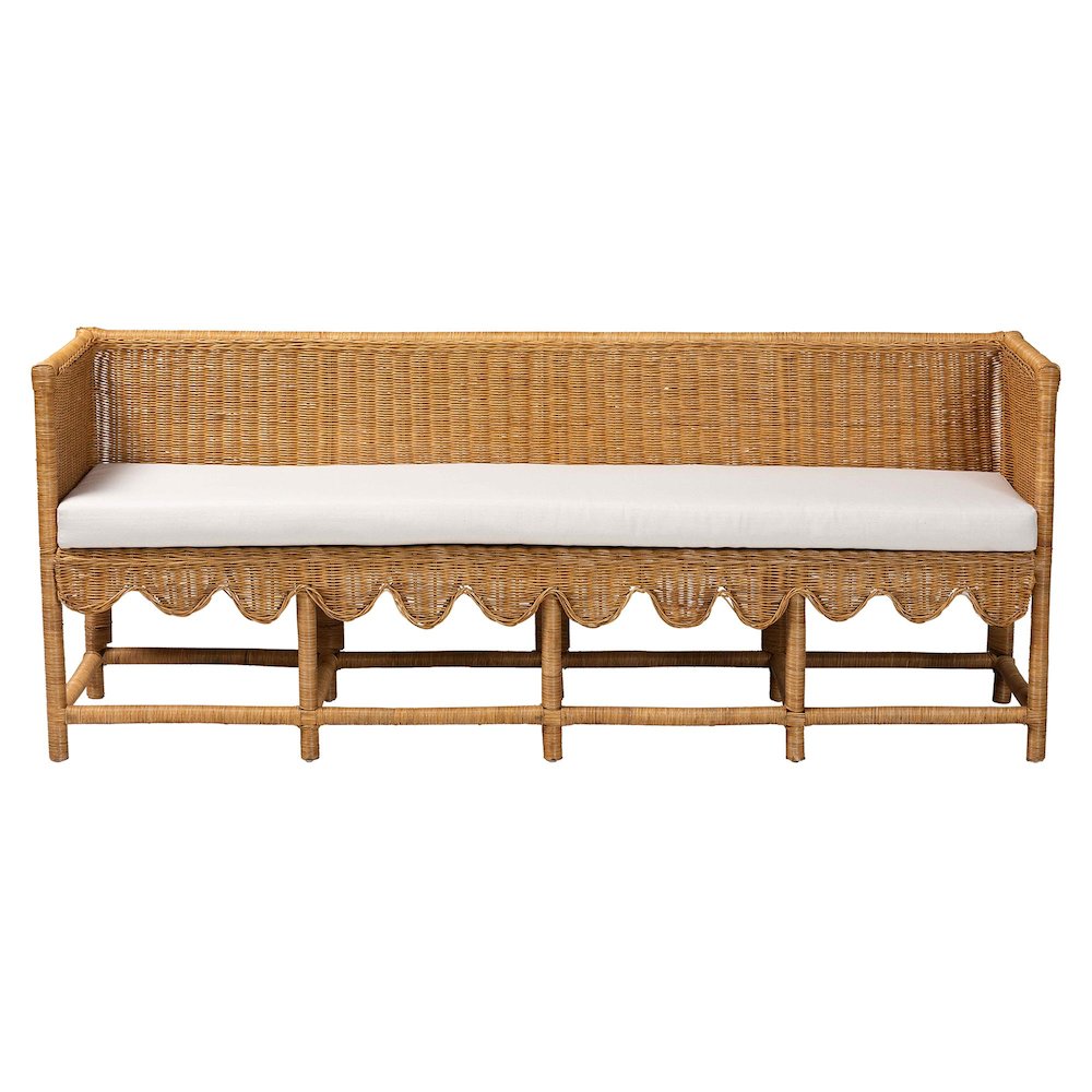 Seranay Bohemian Scallop Light Honey Rattan Long Dining Bench