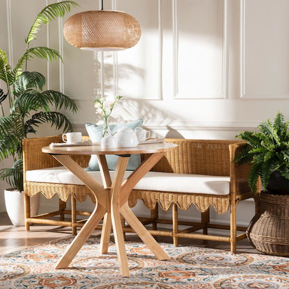 Seranay Bohemian Scallop Light Honey Rattan Long Dining Bench
