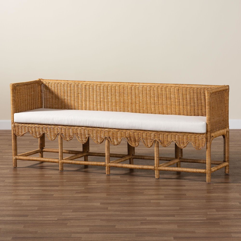Seranay Bohemian Scallop Light Honey Rattan Long Dining Bench