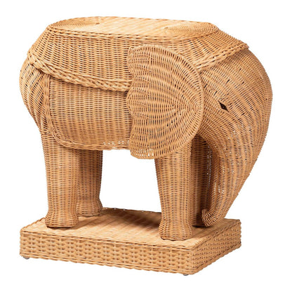 Elissa Bohemian Light Honey Rattan Elephant End Table