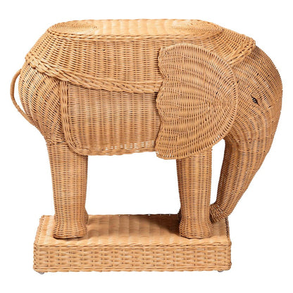 Elissa Bohemian Light Honey Rattan Elephant End Table