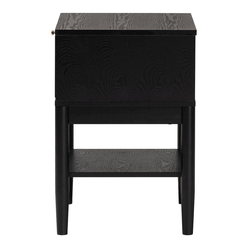 Shirin Mid-Century Beige Fabric and Black Wood 1-Drawer Nightstand