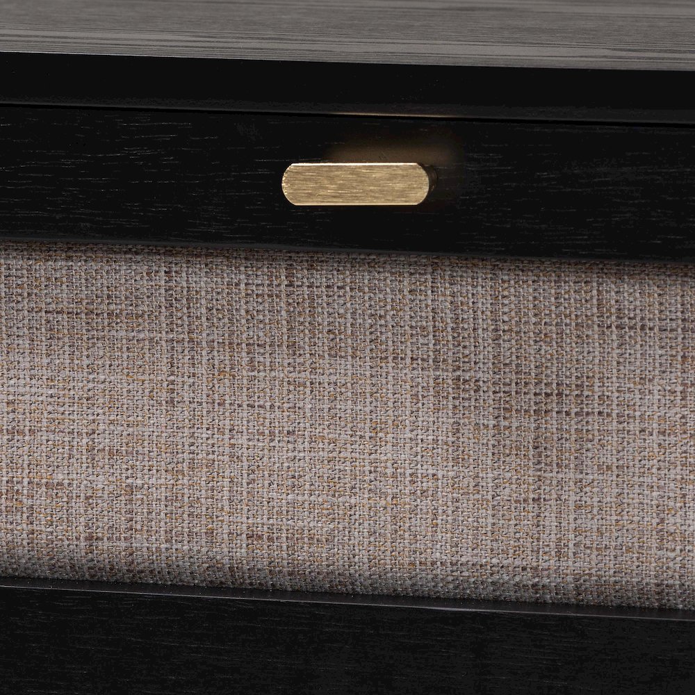 Shirin Mid-Century Beige Fabric and Black Wood 1-Drawer Nightstand