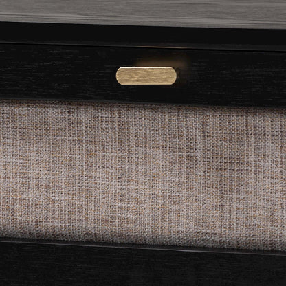 Shirin Mid-Century Beige Fabric and Black Wood 1-Drawer Nightstand