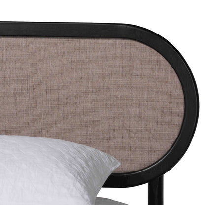 Shirin Mid-Century Beige Fabric and Black Wood Queen Platform Bed