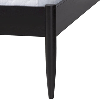 Shirin Mid-Century Beige Fabric and Black Wood Queen Platform Bed