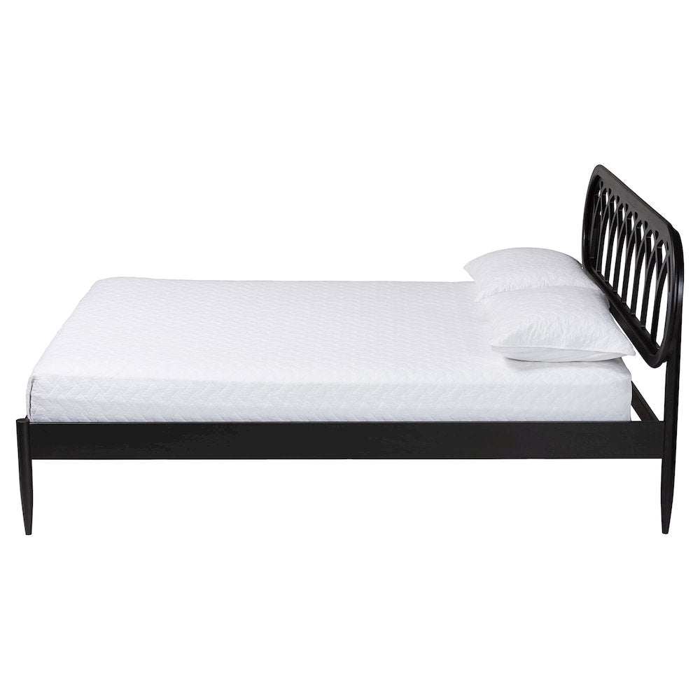 Florica Art Deco Black Wood Queen Platform Bed