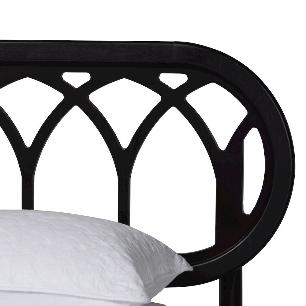 Florica Art Deco Black Wood Queen Platform Bed