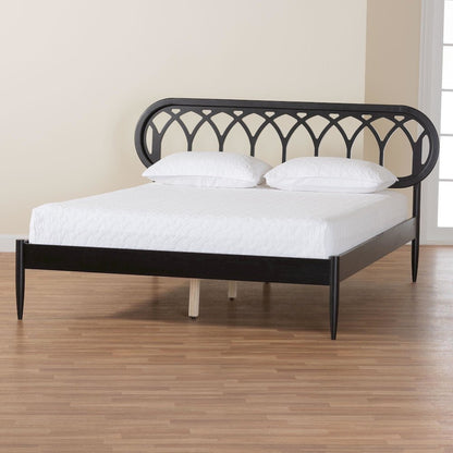 Florica Art Deco Black Wood Queen Platform Bed
