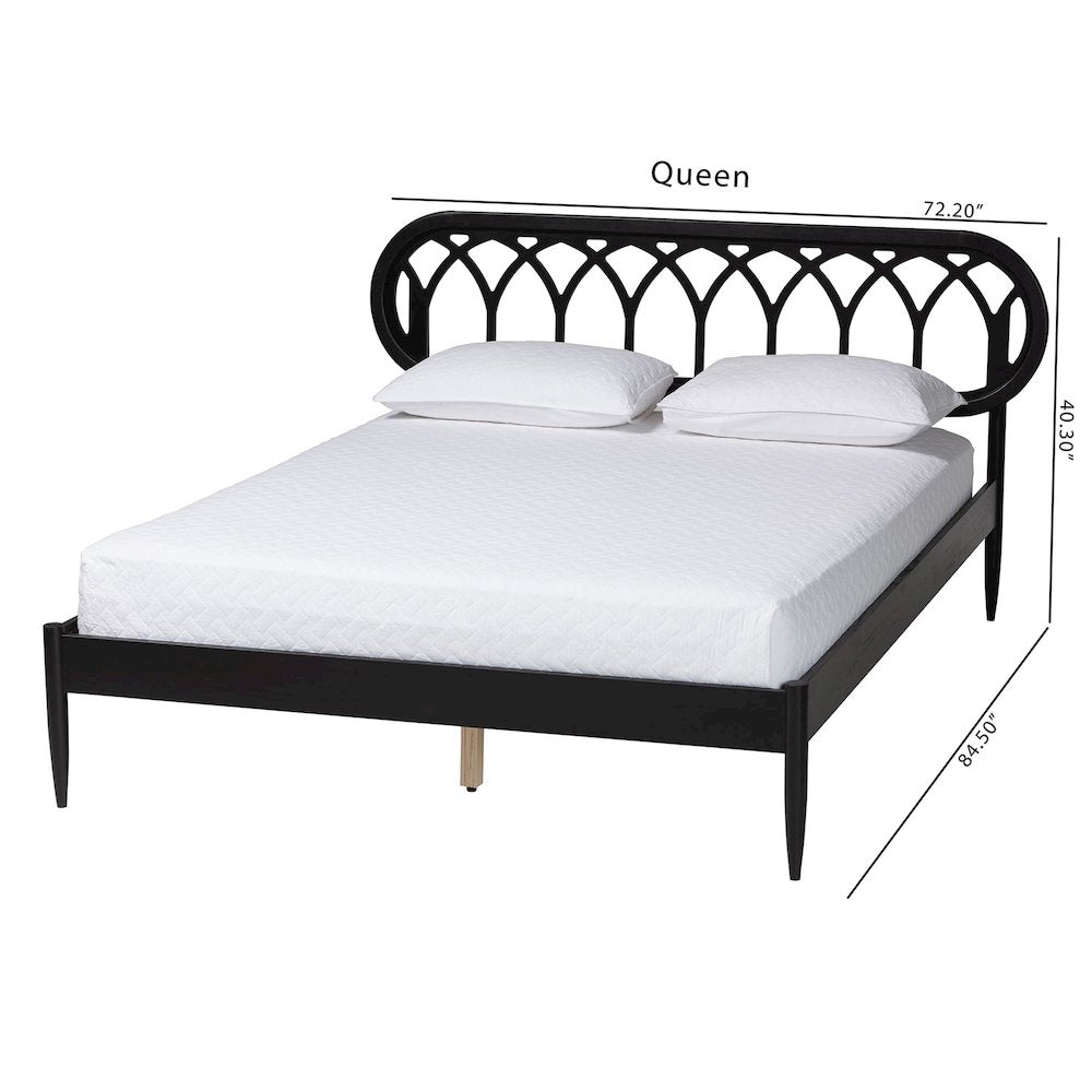 Florica Art Deco Black Wood Queen Platform Bed