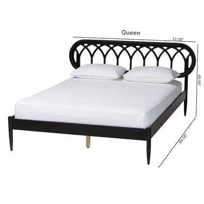 Florica Art Deco Black Wood Queen Platform Bed