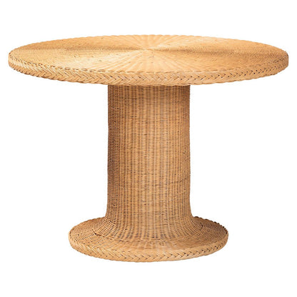 5-Piece Dining Set -Round Wicker Table,Pedestal Base, 4 Side Chairs, Light Honey
