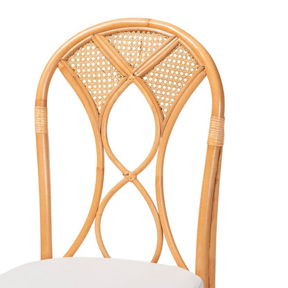 5-Piece Natural Rattan Dining Set, Round Pedestal Table and 4 Curved Back Chairs