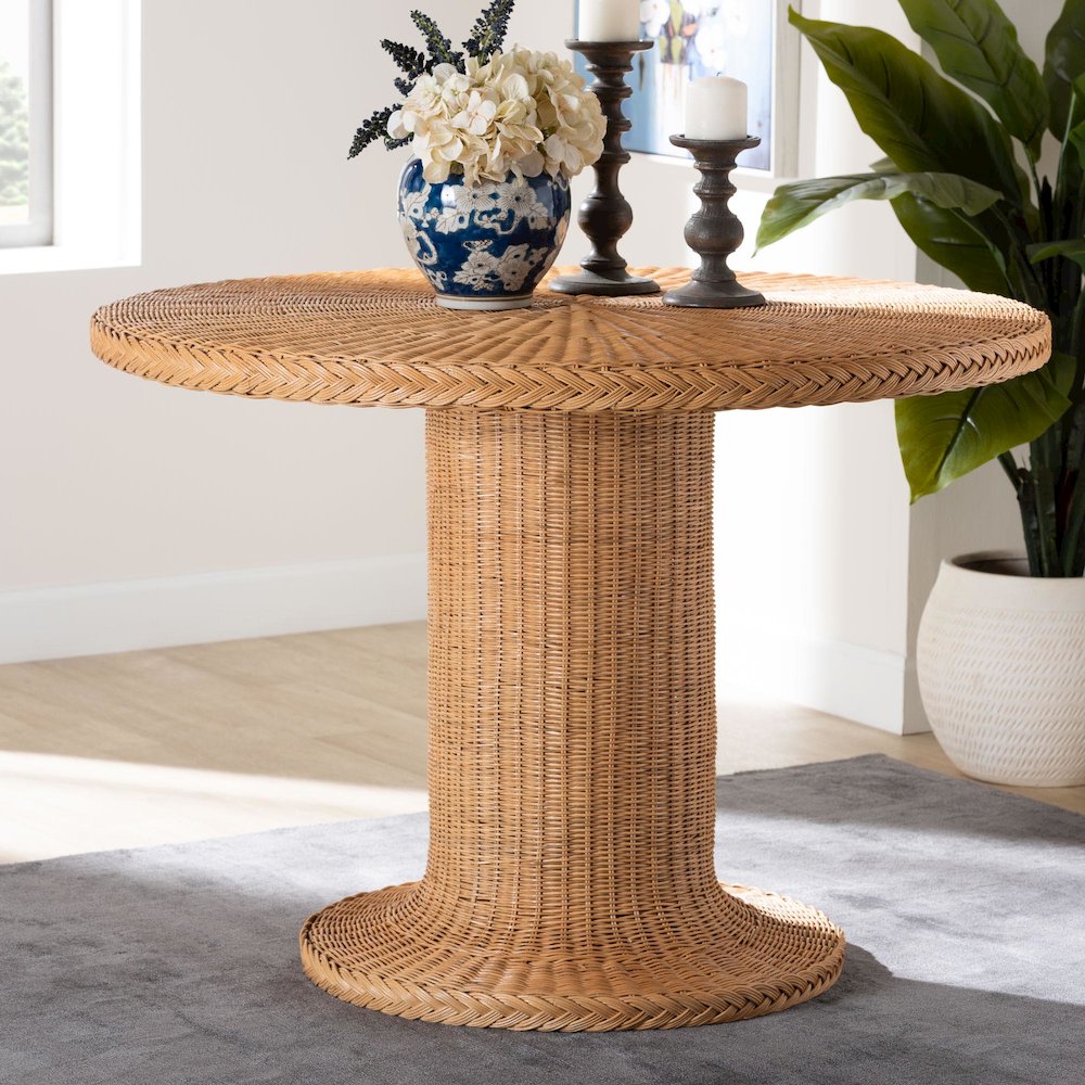 Farrow Bohemian Braided Light Honey Rattan Dining Table