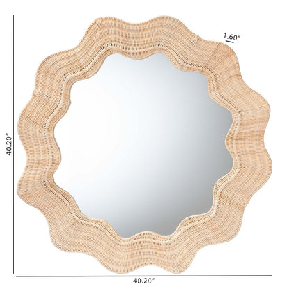 Hasana Coastal Scalloped Natural Rattan Round Accent Wall Mirror