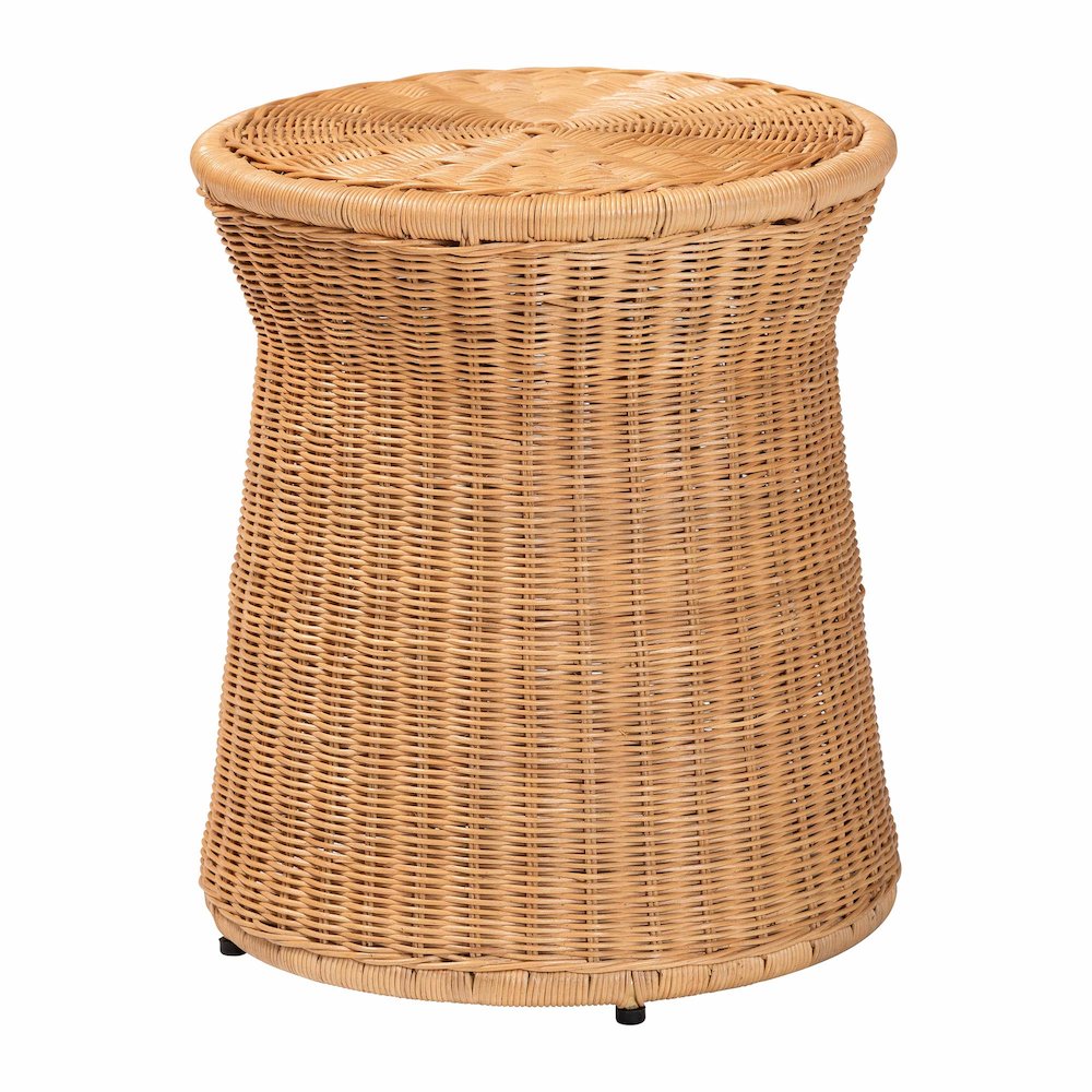 Caroline Round Natural Rattan End Table - Handwoven Wicker Drum Shape