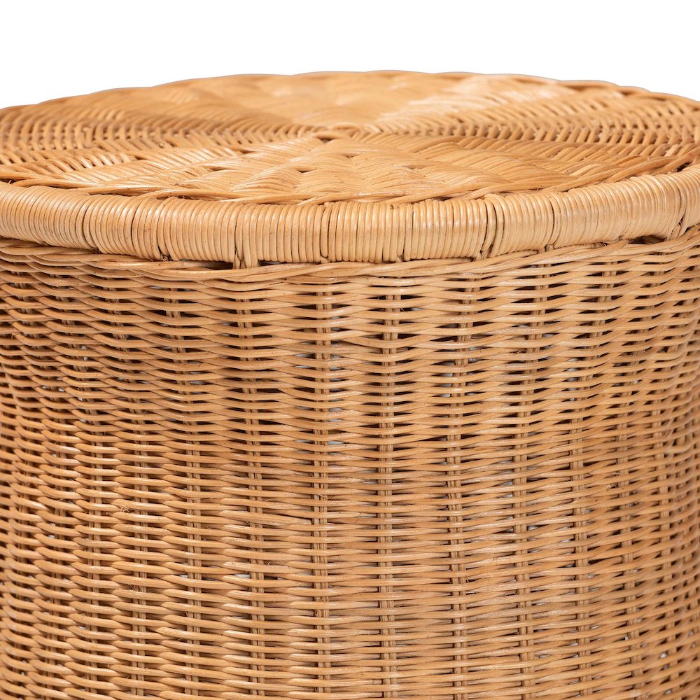 Caroline Round Natural Rattan End Table - Handwoven Wicker Drum Shape