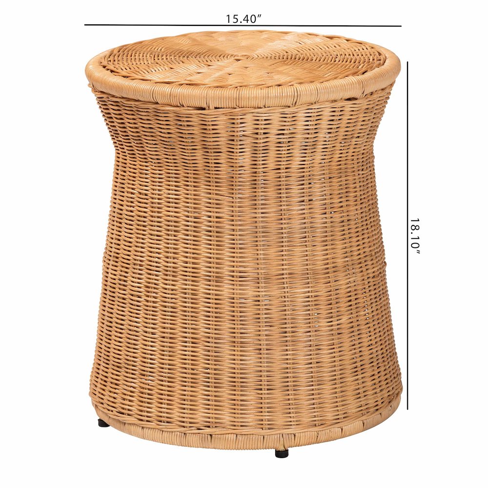 Caroline Round Natural Rattan End Table - Handwoven Wicker Drum Shape