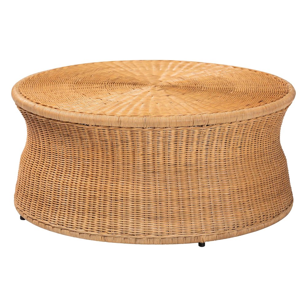 Caroline Round Natural Rattan Coffee Table - Handwoven Wicker Drum Shape