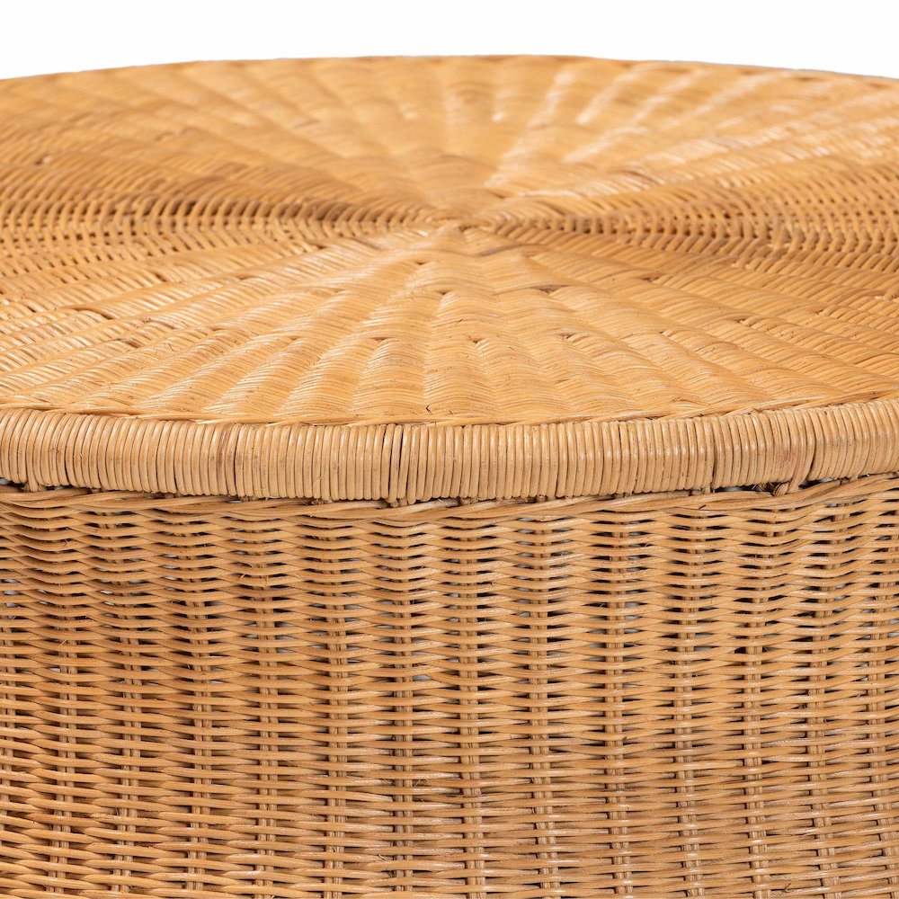 Caroline Round Natural Rattan Coffee Table - Handwoven Wicker Drum Shape