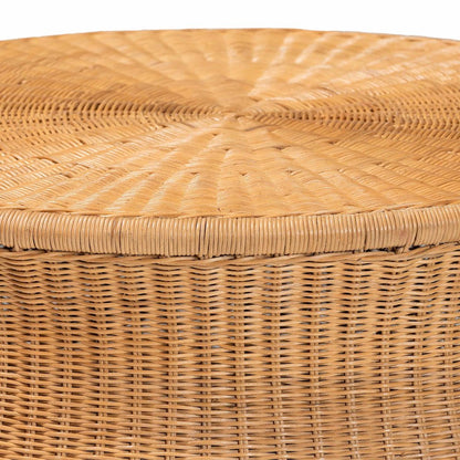 Caroline Round Natural Rattan Coffee Table - Handwoven Wicker Drum Shape