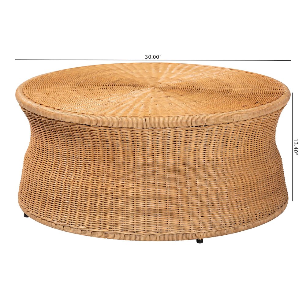 Caroline Round Natural Rattan Coffee Table - Handwoven Wicker Drum Shape