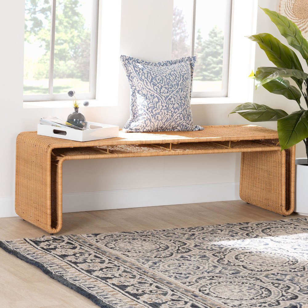 Nevada Bohemian Light Honey Rattan Accent Bench