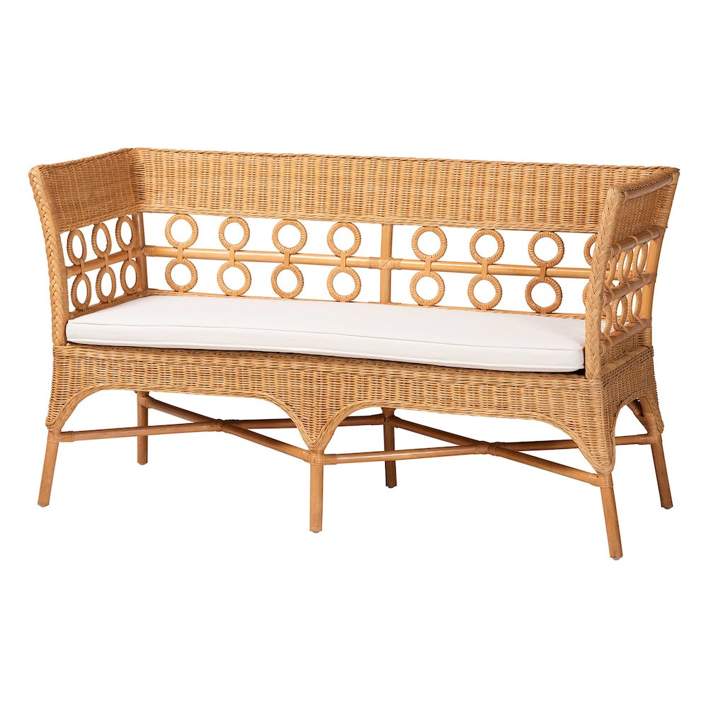 Oxford Bohemian Light Honey Rattan Dining Bench with Armrests