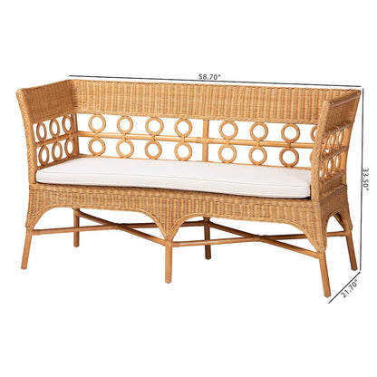 Oxford Bohemian Light Honey Rattan Dining Bench with Armrests