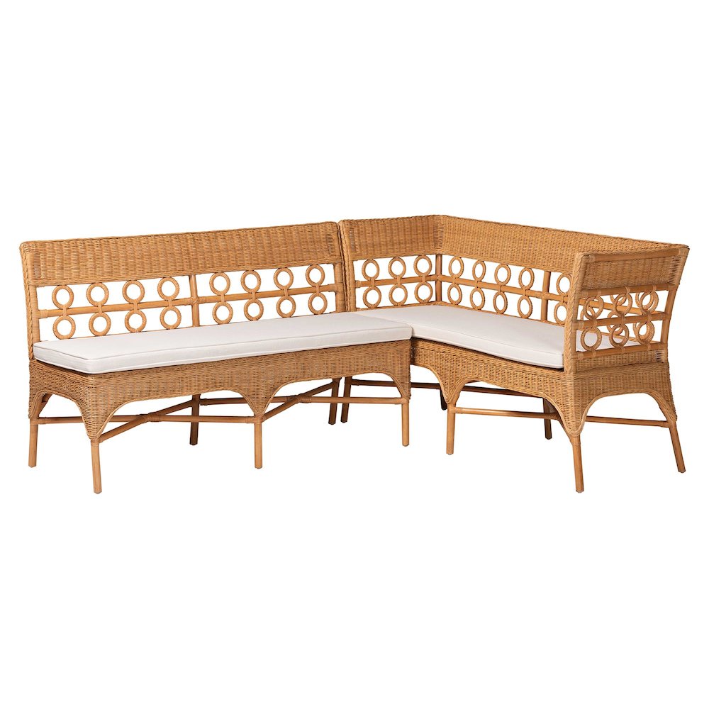 Oxford Bohemian Light Honey Rattan 2-Piece Dining Nook Bench Set