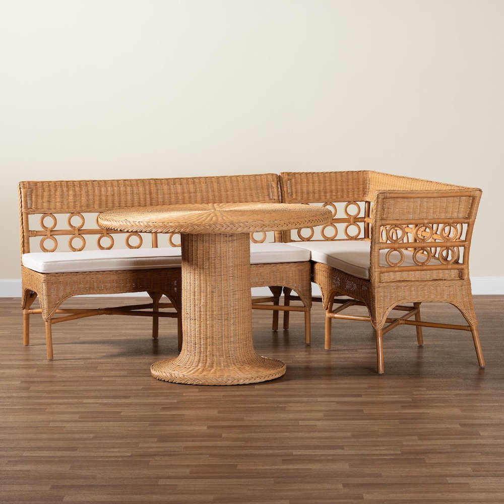 Monica Bohemian Light Honey Rattan 3-Piece Dining Nook Set