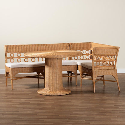 Monica Bohemian Light Honey Rattan 3-Piece Dining Nook Set