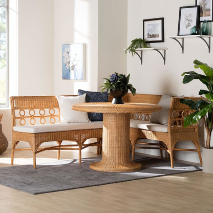Monica Bohemian Light Honey Rattan 3-Piece Dining Nook Set
