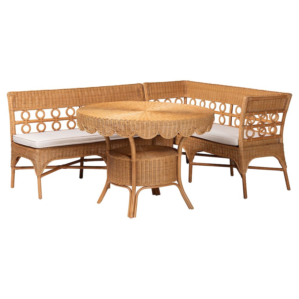 Matilde Bohemian Light Honey Rattan 3-Piece Dining Nook Set