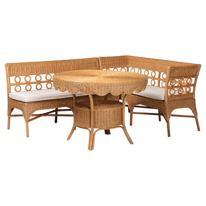 Matilde Bohemian Light Honey Rattan 3-Piece Dining Nook Set