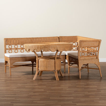 Matilde Bohemian Light Honey Rattan 3-Piece Dining Nook Set