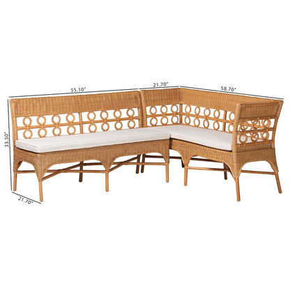 Oxford Bohemian Light Honey Rattan 2-Piece Dining Nook Bench Set