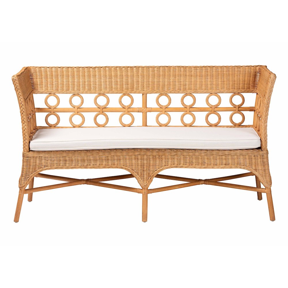 Oxford Bohemian Light Honey Rattan Dining Bench with Armrests