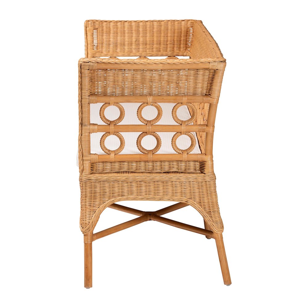 Oxford Bohemian Light Honey Rattan Dining Bench with Armrests