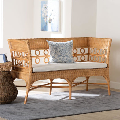 Oxford Bohemian Light Honey Rattan Dining Bench with Armrests