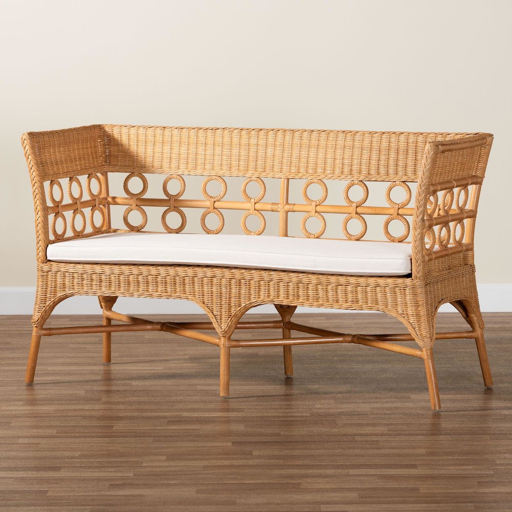 Oxford Bohemian Light Honey Rattan Dining Bench with Armrests