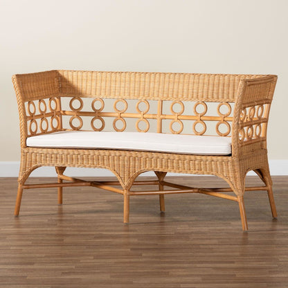 Oxford Bohemian Light Honey Rattan Dining Bench with Armrests
