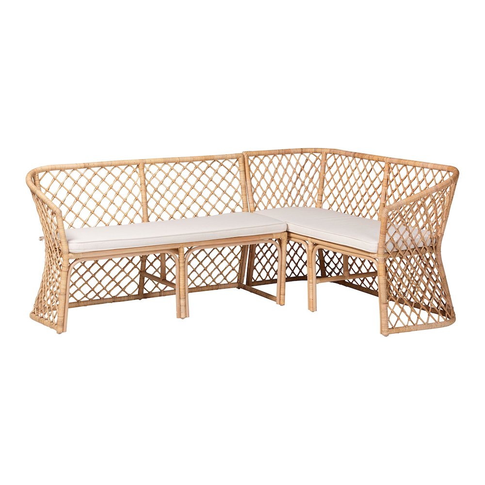 Aysi Bohemian Light Honey Rattan 2-Piece Dining Nook Bench Set
