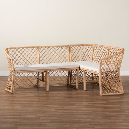 Aysi Bohemian Light Honey Rattan 2-Piece Dining Nook Bench Set
