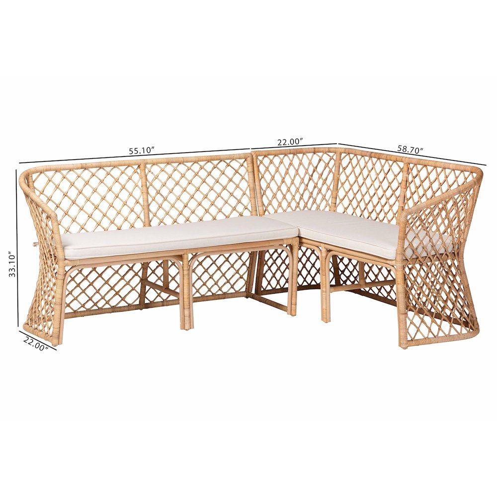 Aysi Bohemian Light Honey Rattan 2-Piece Dining Nook Bench Set