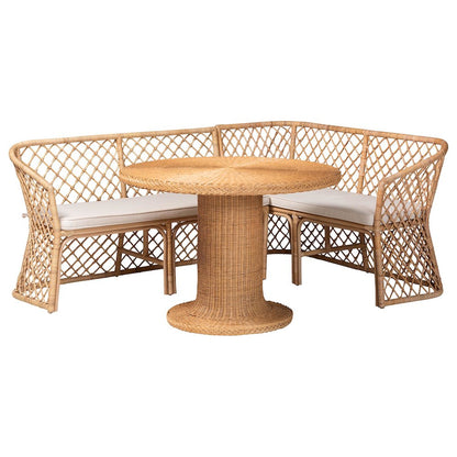 Ellard Bohemian Light Honey Rattan 3-Piece Dining Nook Set