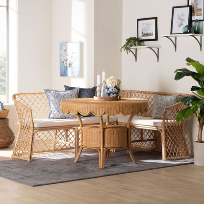 Frayne Bohemian Light Honey Rattan 3-Piece Dining Nook Set