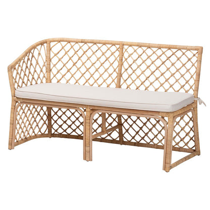 Aysi Bohemian Light Honey Rattan 2-Piece Dining Nook Bench Set