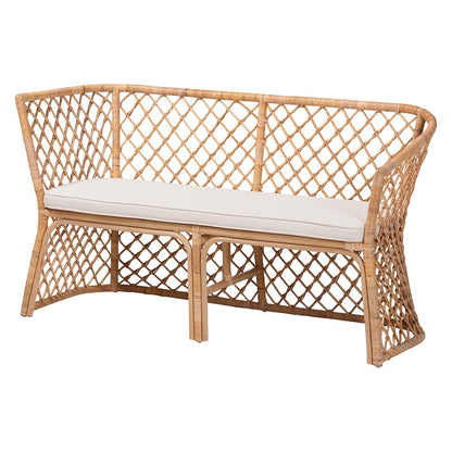 Aysi Bohemian Light Honey Rattan 2-Piece Dining Nook Bench Set