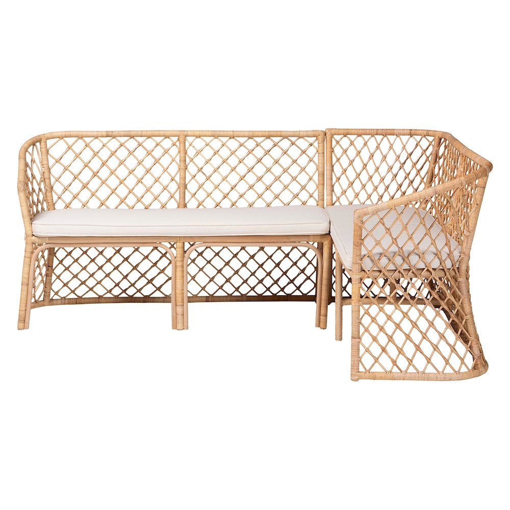 Aysi Bohemian Light Honey Rattan 2-Piece Dining Nook Bench Set